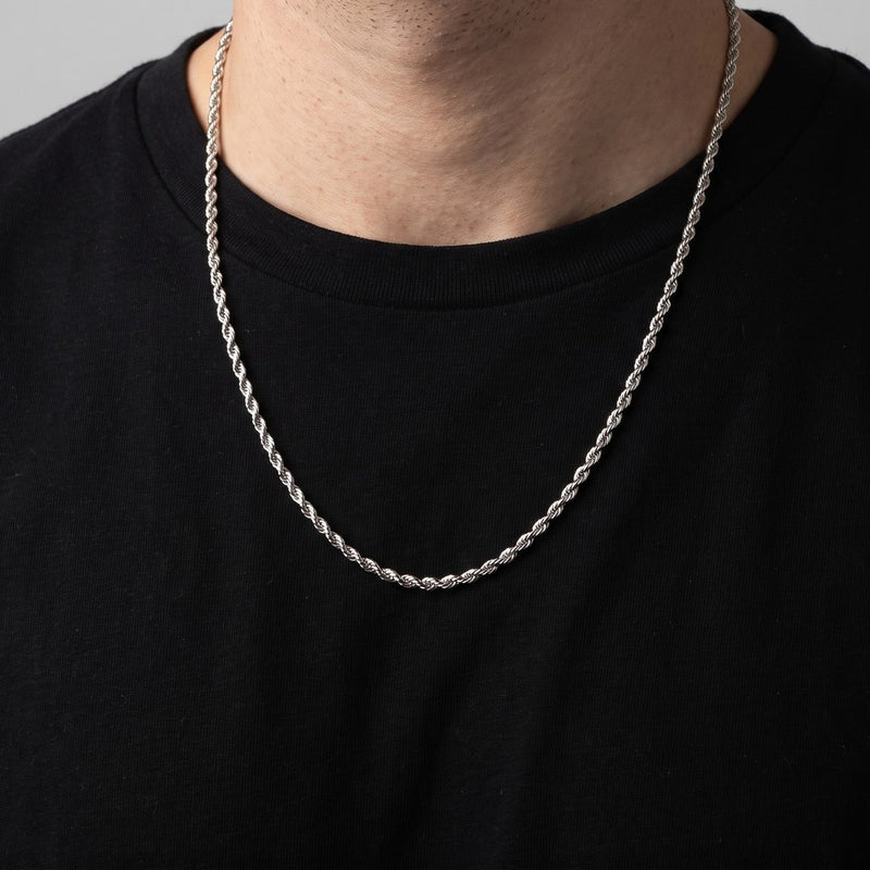 Worn look: 14K Gold rope chain, 2.5 mm, made by AI from this chain's own photos, not a measured fit
