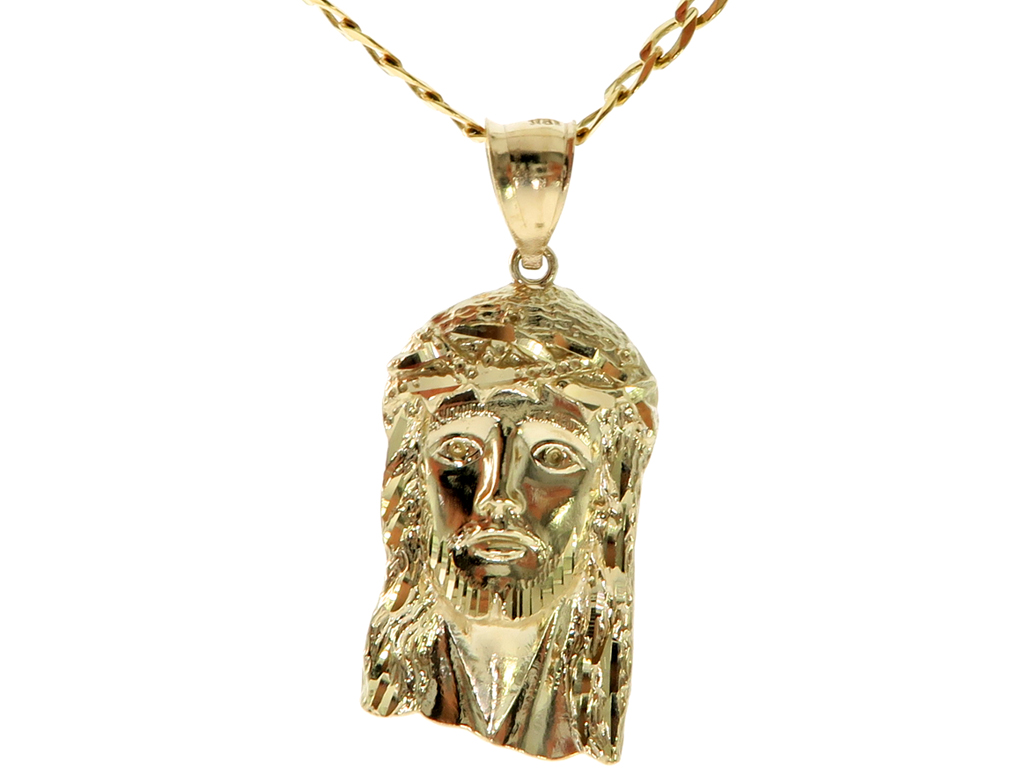 Jesus Head Pendant Chain Set Mens Style Yellow Gold K