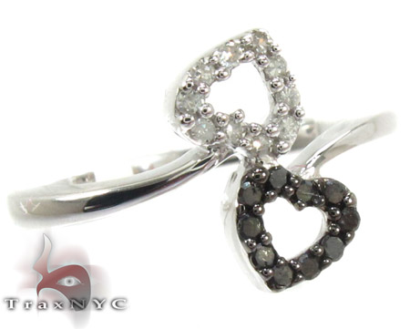 Sterling Silver Double Heart Black and White Diamond Ring 25379 Silver Rings For Women