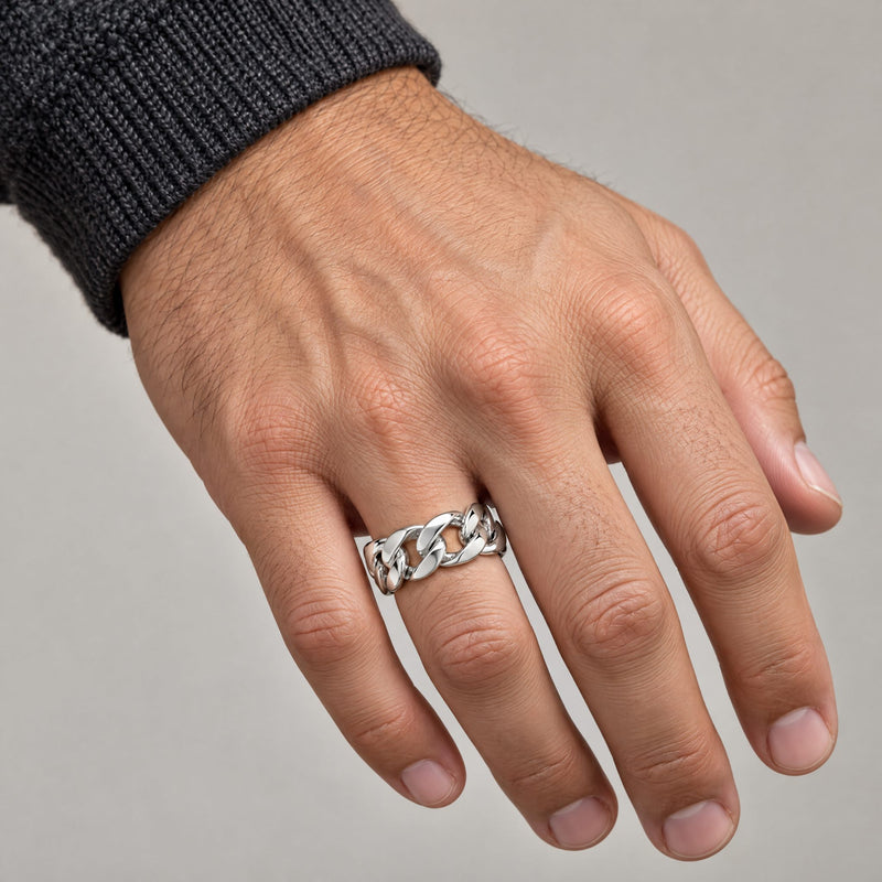 .925 Silver 8.40 mm Miami Cuban Link Ring, view 4