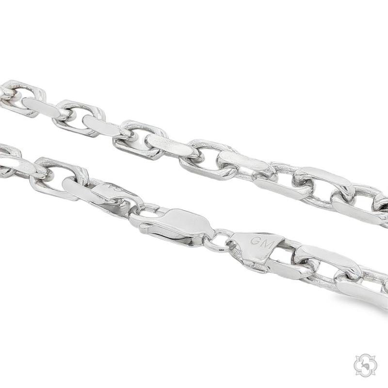Sterling silver 5.2mm anchor chain with lobster clasp, polished finish, 20-inch length visible.