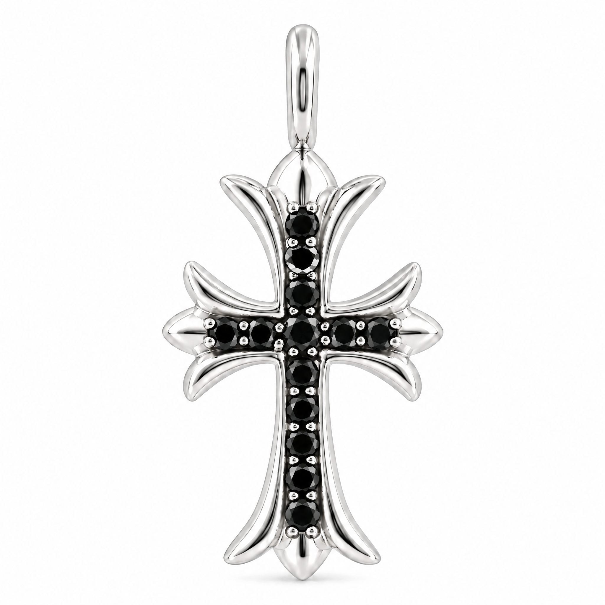 Silver Black Diamond Cross Crucifix | TraxNYC