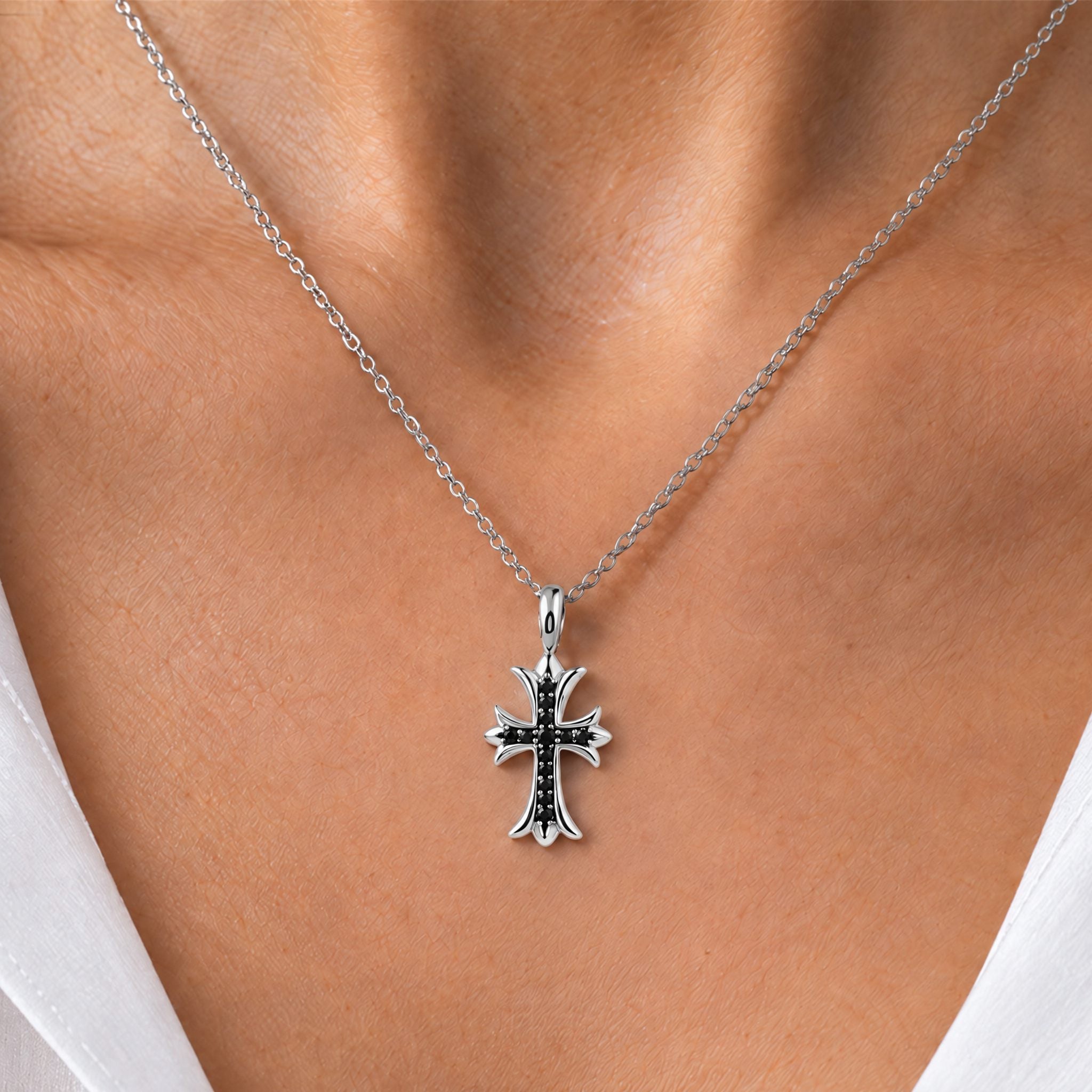 Silver Black Diamond Cross Crucifix | TraxNYC