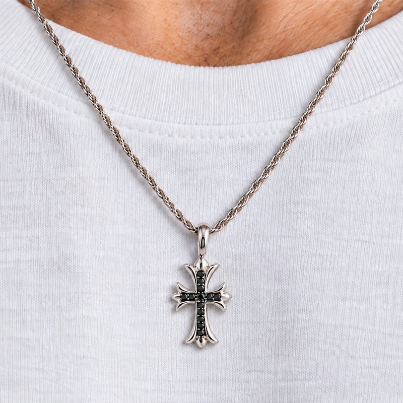 .925 Silver Black Diamond Cross Crucifix, view 9