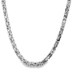 Sterling silver 4.3mm Byzantine link chain necklace, 20 inches long, polished finish.