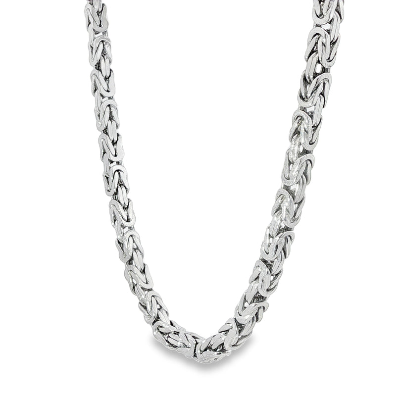 Sterling silver 4.3mm Byzantine link chain necklace, 20-inch length, polished finish.