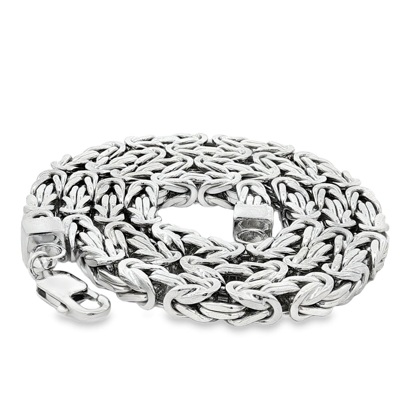 .925 silver Byzantine link chain with 5.5mm thick intricate woven links.
