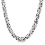 Sterling silver Byzantine link chain with intricate 6.2mm woven design, 22 or 24 inch.