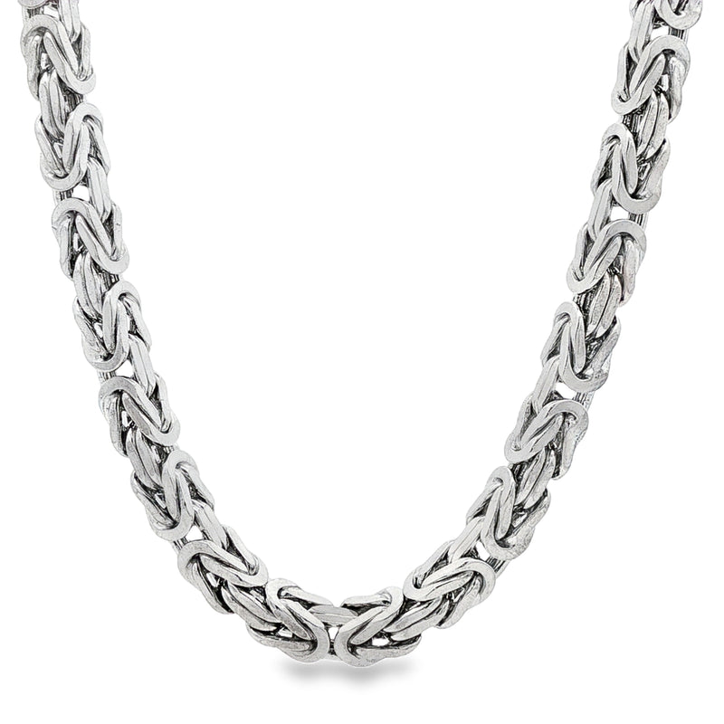 Sterling silver Byzantine link chain with intricate 6.2mm woven design, 22 or 24 inch.