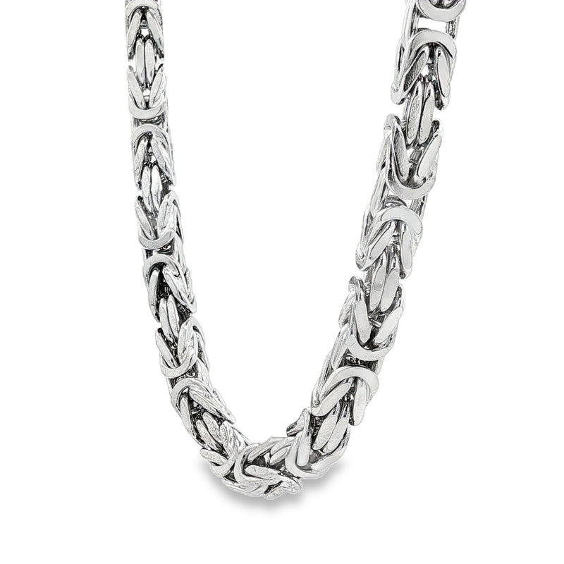 .925 silver Byzantine link chain with intricate 6.2mm woven design, sleek and polished.