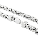 Sterling silver Byzantine link chain with lobster clasp, 6.2mm thickness, polished finish.