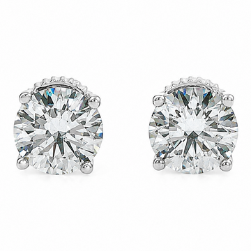 Sterling silver round diamond stud earrings with 2 carat total weight.