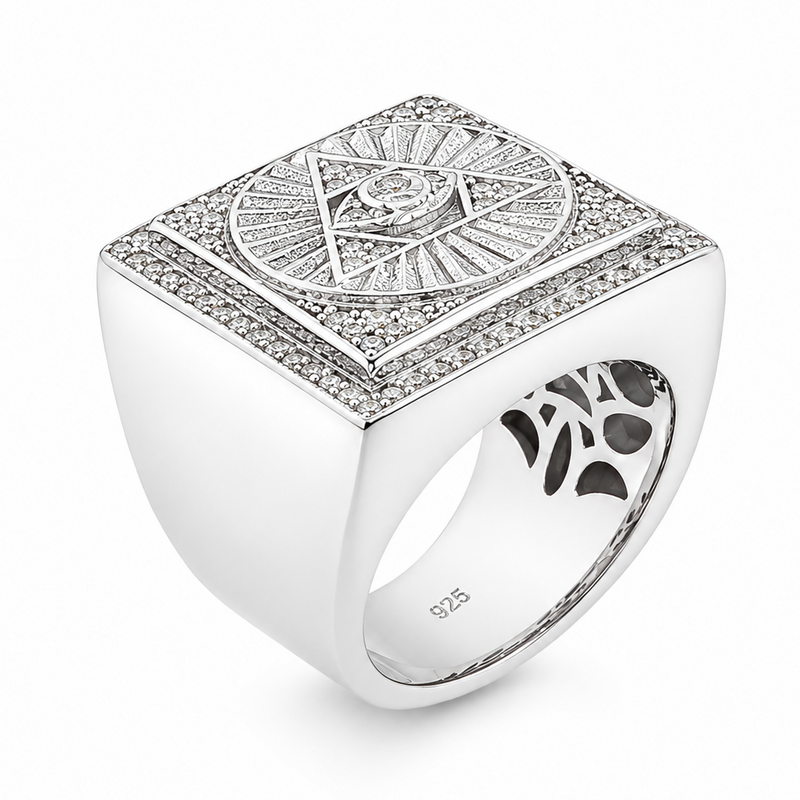 .925 Silver Diamond Pyramid Evil Eye TraxNYC Ring 66461