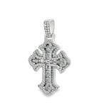 925 silver cross pendant with emerald cut diamonds and intricate detailing.