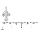 Sterling silver cross pendant with emerald cut diamond accents, 0.8 inch tall.