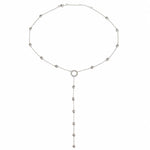 925 silver lariat necklace with small round beads and adjustable drop chain closure.
