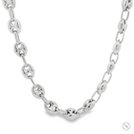 Sterling silver 6mm mariner chain necklace with oval links and textured edges.