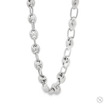 Sterling silver 6mm mariner chain necklace with oval links, polished finish.