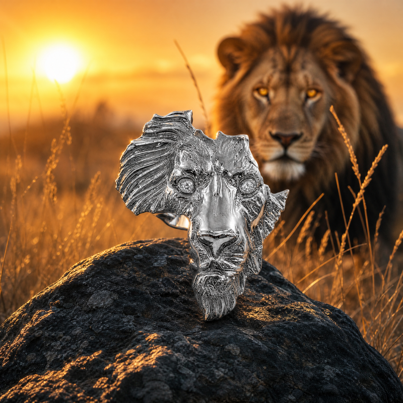 .925 Silver Medium African Lion Face Pendant 66468