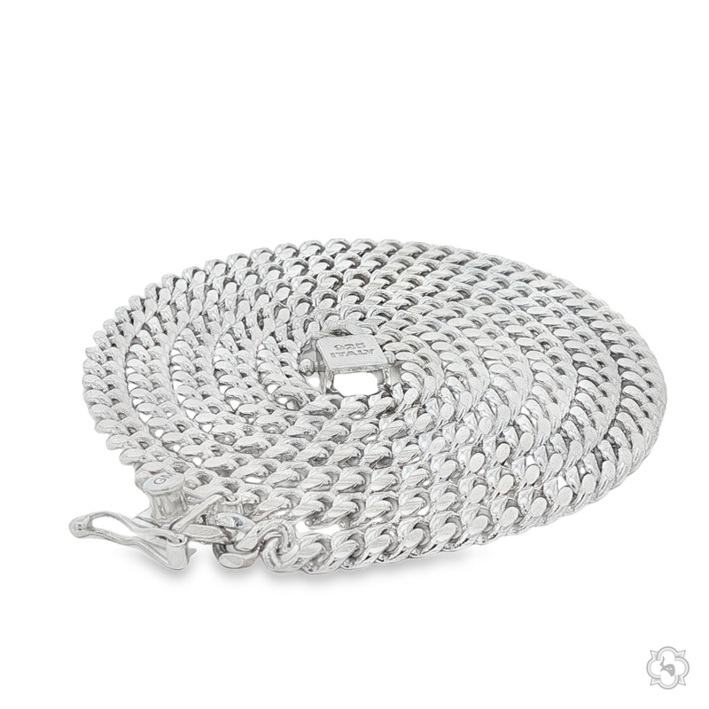 4mm thick polished .925 silver Miami Cuban chain with secure clasp, coiled flat