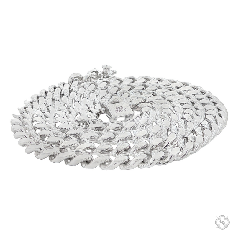 Thick 8.4mm polished .925 silver Miami Cuban chain with box clasp