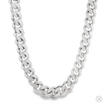 9.5mm thick polished .925 silver Miami Cuban chain necklace with flat interlocking links.