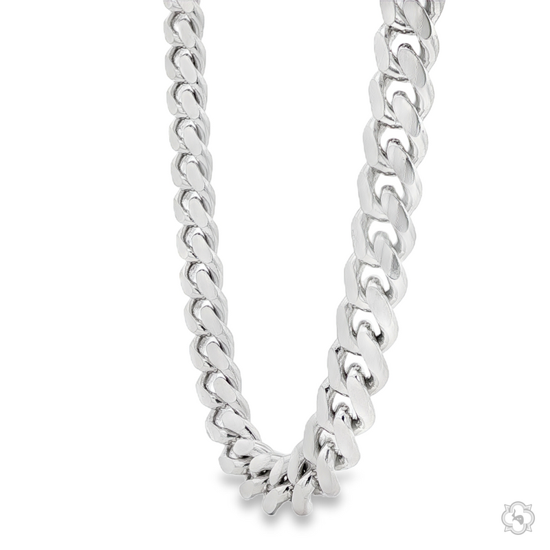 925 silver Miami Cuban chain necklace with 9.5mm wide interlocking links.