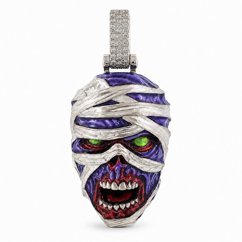 .925 Silver Mummified Zombie Pendant with Glow In The Dark Enamel 71721