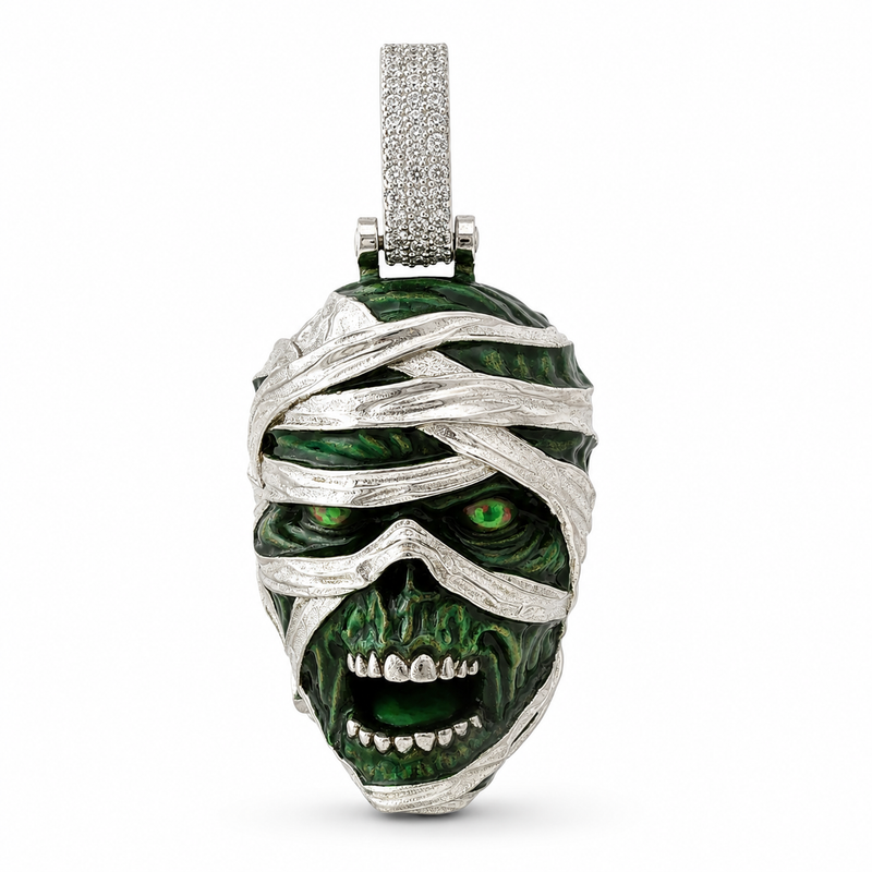 .925 Silver Mummified Zombie Pendant with Glow In The Dark Enamel 71721