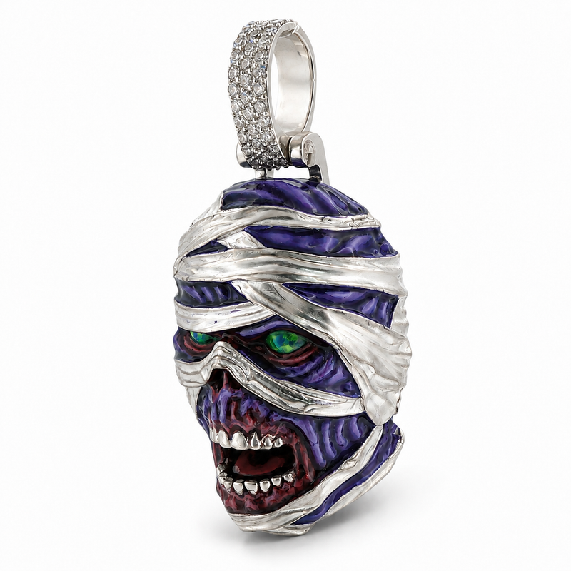 .925 Silver Mummified Zombie Pendant with Glow In The Dark Enamel 71721