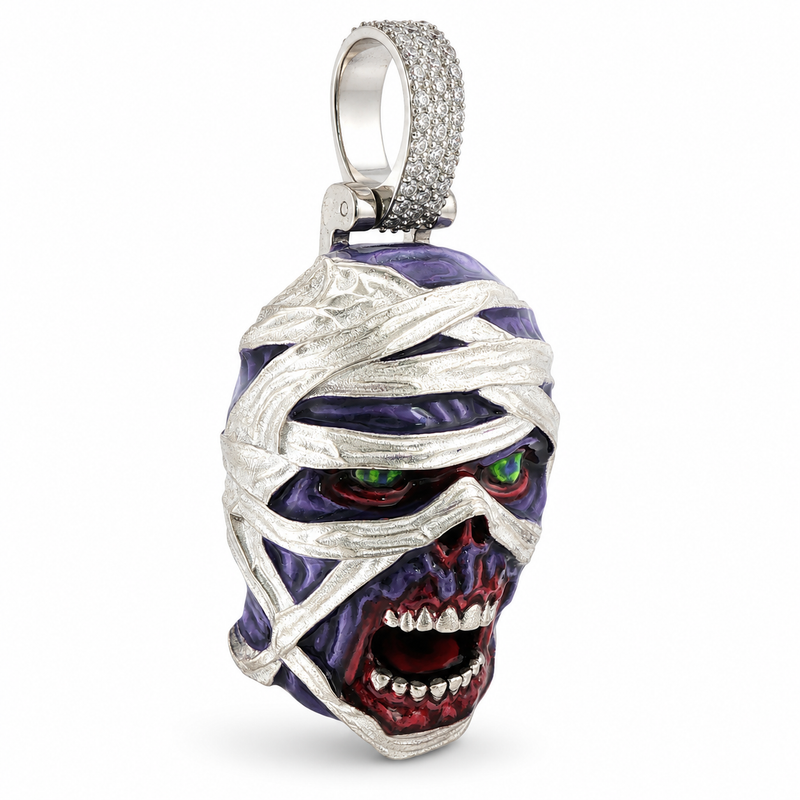 .925 Silver Mummified Zombie Pendant with Glow In The Dark Enamel 71721