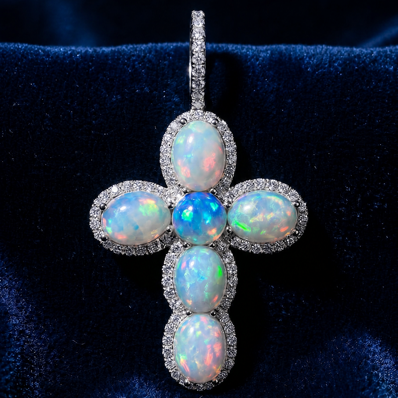 .925 Silver Opal Faith Cross 71502
