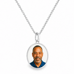 925 silver oval photo pendant necklace with polished finish and fine chain.