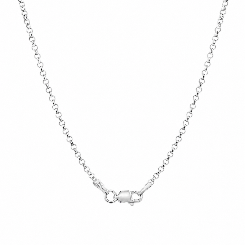Sterling silver necklace chain with lobster clasp closure.