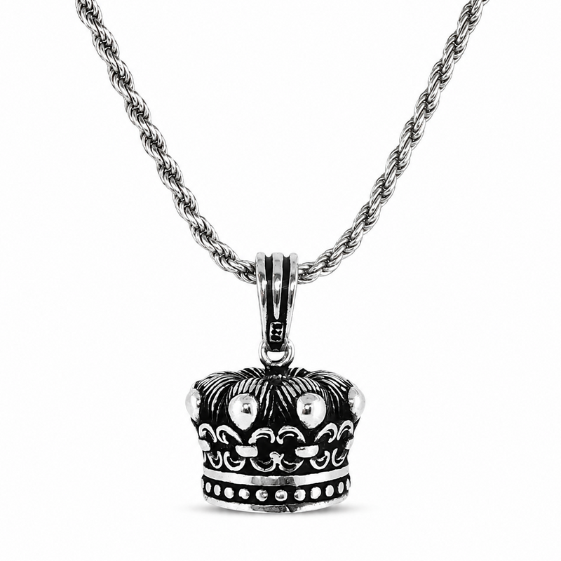 .925 Silver Regal Crown Pendant & Rope Chain set 71702