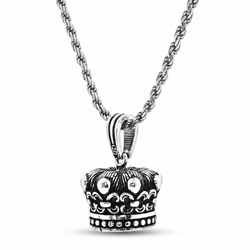 .925 Silver Regal Crown Pendant & Rope Chain set 71702