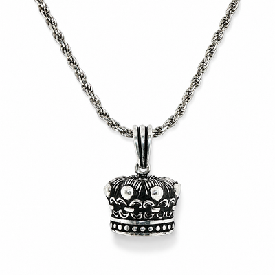 .925 Silver Regal Crown Pendant & Rope Chain set 71702