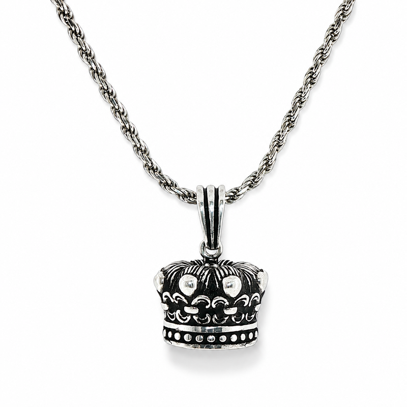 .925 Silver Regal Crown Pendant & Rope Chain set 71702