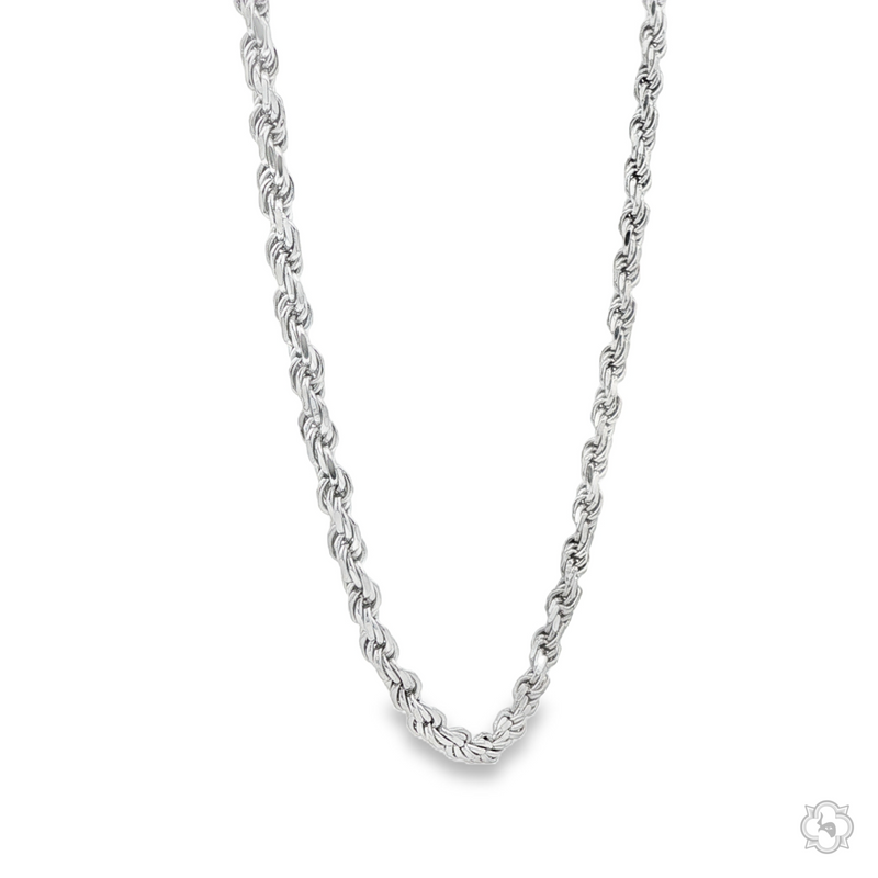 Sterling silver 2.8mm rope chain necklace with polished finish, available in multiple lengths.