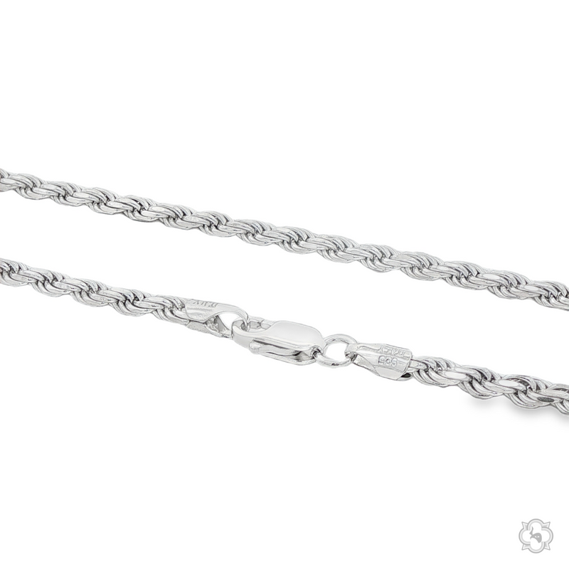 Sterling silver 2.8mm twisted rope chain with lobster clasp for men.