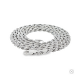 3.2mm thick .925 silver rope chain with polished finish and lobster clasp closure.