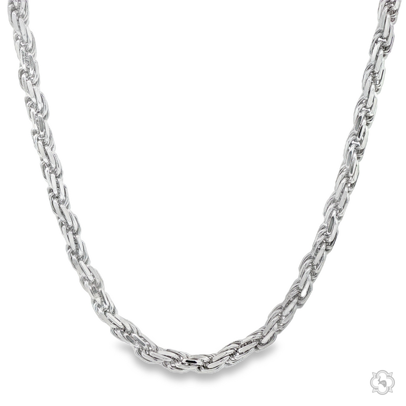 .925 silver men's rope chain necklace, 3.6mm thick, polished finish.