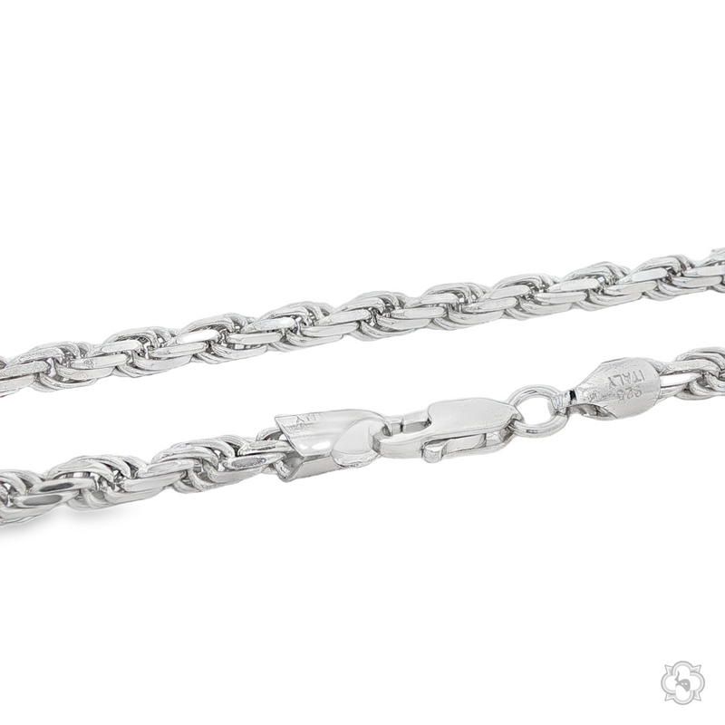 .925 silver men's rope chain necklace with lobster clasp, 3.6mm thickness, 24 inches.