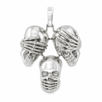 .925 Silver See No Evil, Hear No Evil, Speak No Evil Skull Glossy Pendant 70971