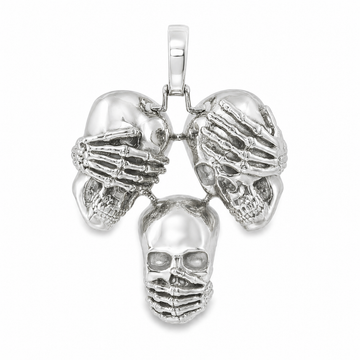 .925 Silver See No Evil, Hear No Evil, Speak No Evil Skull Glossy Pendant