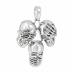 .925 Silver See No Evil, Hear No Evil, Speak No Evil Skull Glossy Pendant 70971