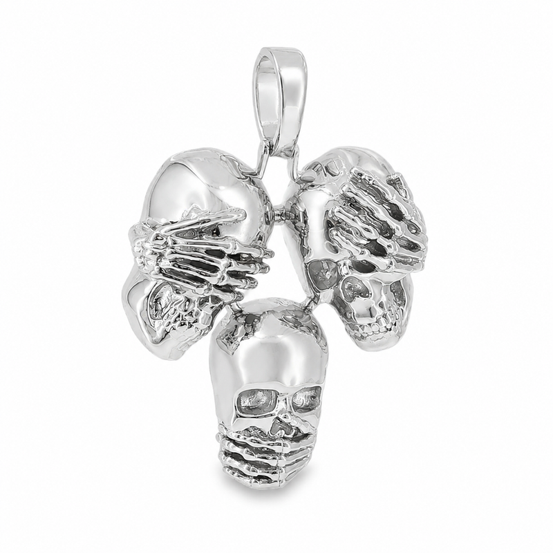 .925 Silver See No Evil, Hear No Evil, Speak No Evil Skull Glossy Pendant 70971