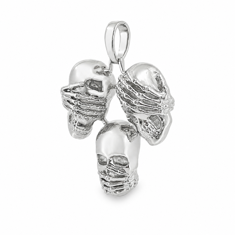 .925 Silver See No Evil, Hear No Evil, Speak No Evil Skull Glossy Pendant 70971