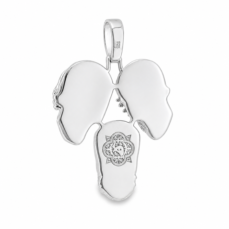 .925 Silver See No Evil, Hear No Evil, Speak No Evil Skull Glossy Pendant 70971