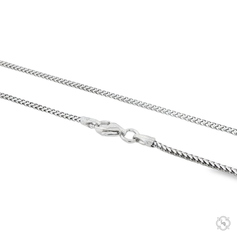 Sterling silver 1.2mm solid Franco chain with lobster clasp, sleek and polished finish.